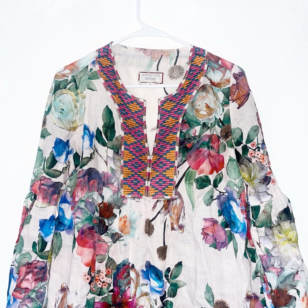 Johnny Was Workshop Flare Sleeve Tunic Floral Ramie Linen Dress XS NWOT - Picture 3 of 7